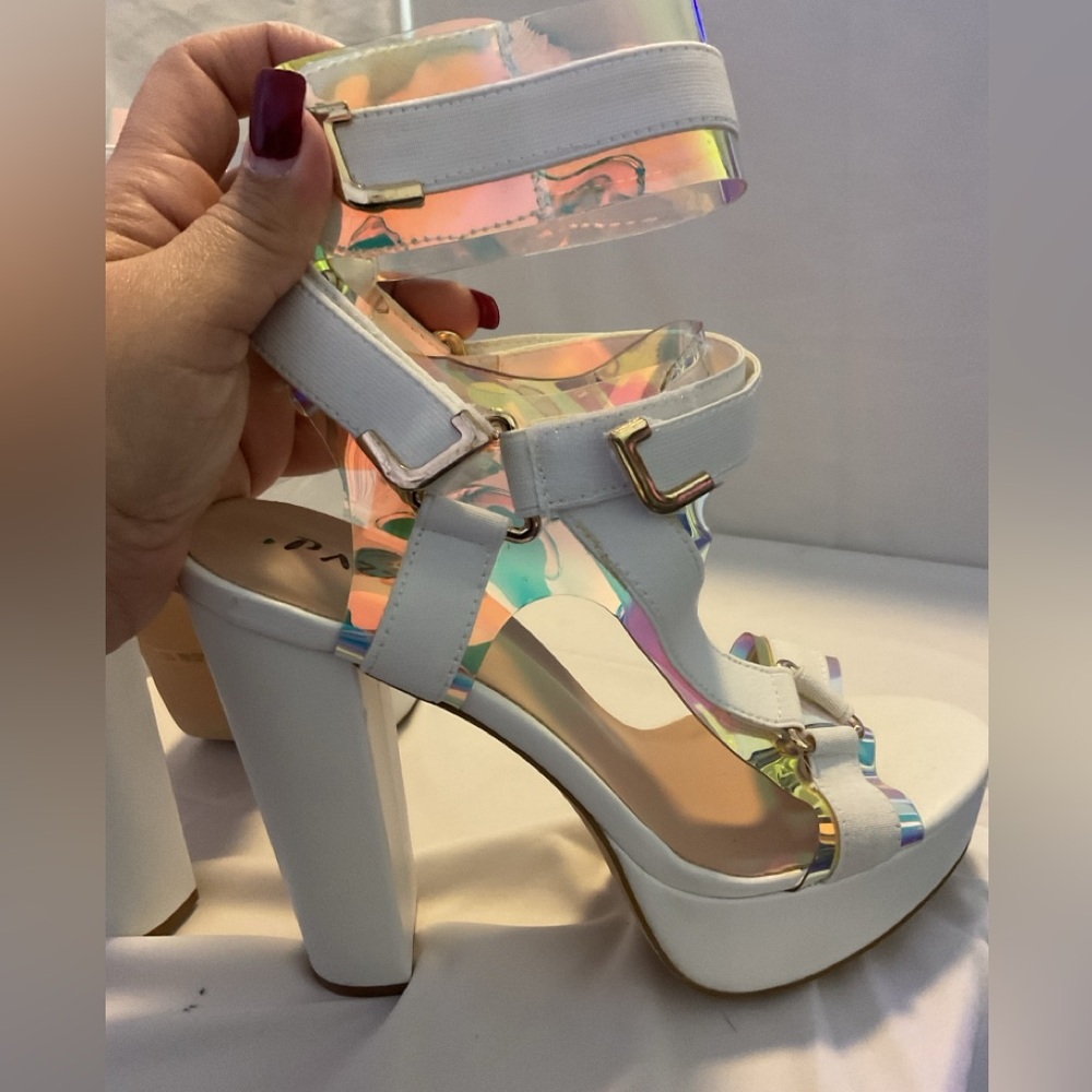 Stylish White Iridescent Women's Heels Size 10